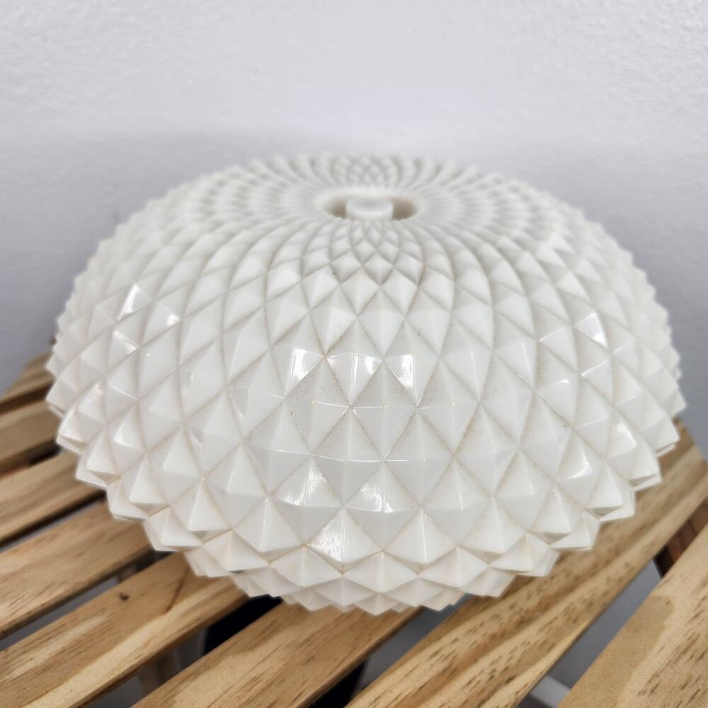 VTG White Diamond Point Plastic Trinket Box Home Decor Candy Dish Retro 60s